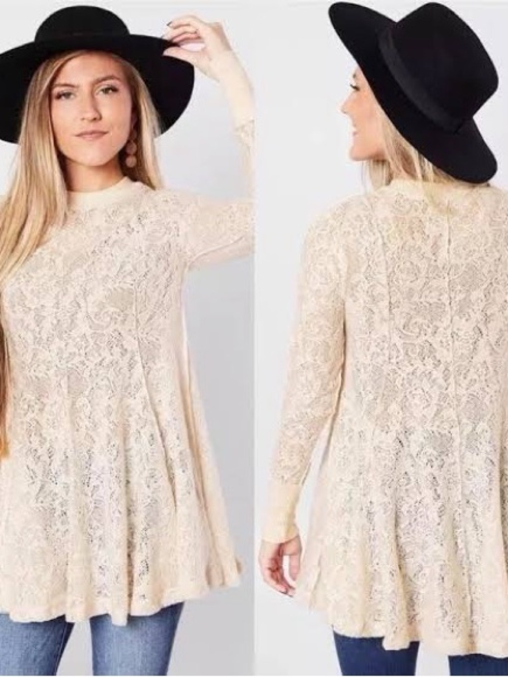 Free People "Coffee in the Morning" lace dress in ivory.